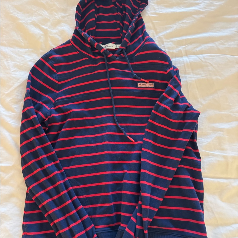 Vineyard Vines Navy and Red Striped Hoodie medium women’s